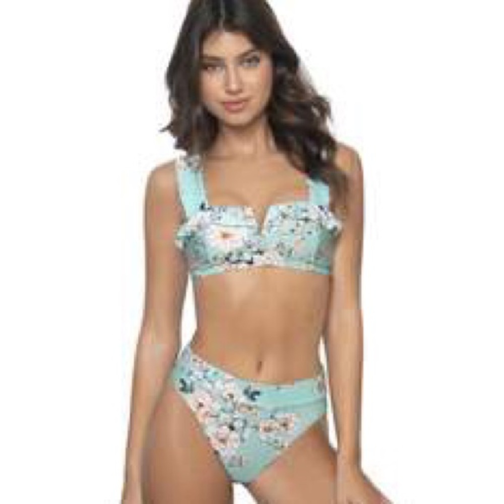 NWT PQ SWIM floral high waist bikini in mint Large
